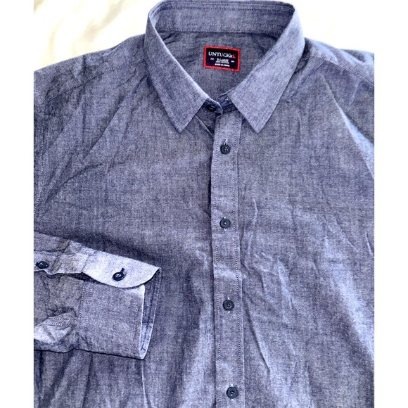 UNTUCKit Shirt Men's XL Blue Long Sleeve Button Up Casual Chambray Cotton Top - Picture 1 of 6